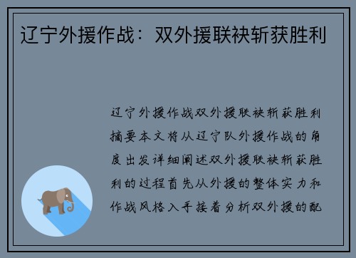 辽宁外援作战：双外援联袂斩获胜利